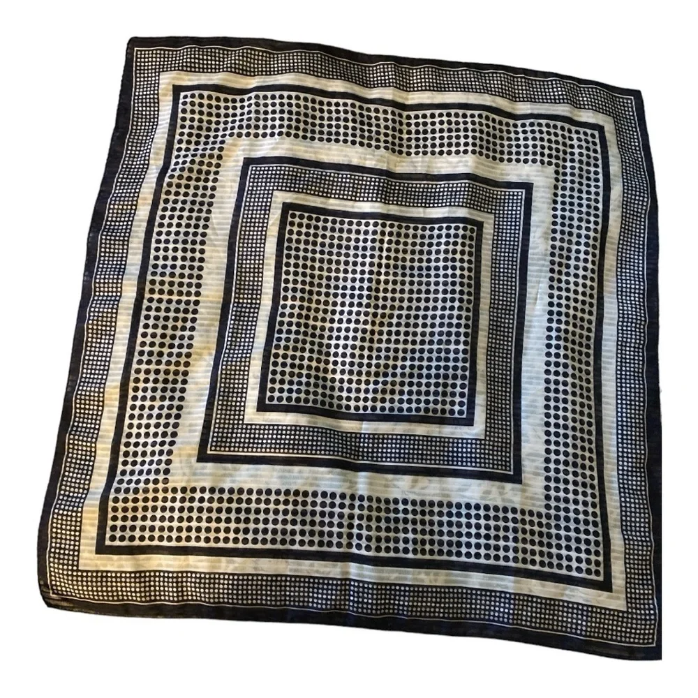Vintage scarf, square, navy blue and white.  Headscarf or neck scarf.